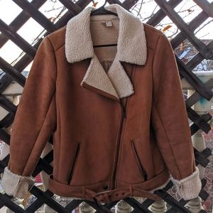 Ultra Suede Sherpa Lined Belted Jacket Large